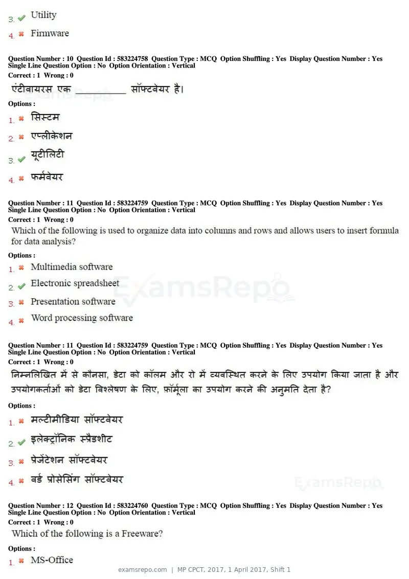 MP CPCT 2017 question paper, 1 April 2017, Shift 1, page 7 of 46