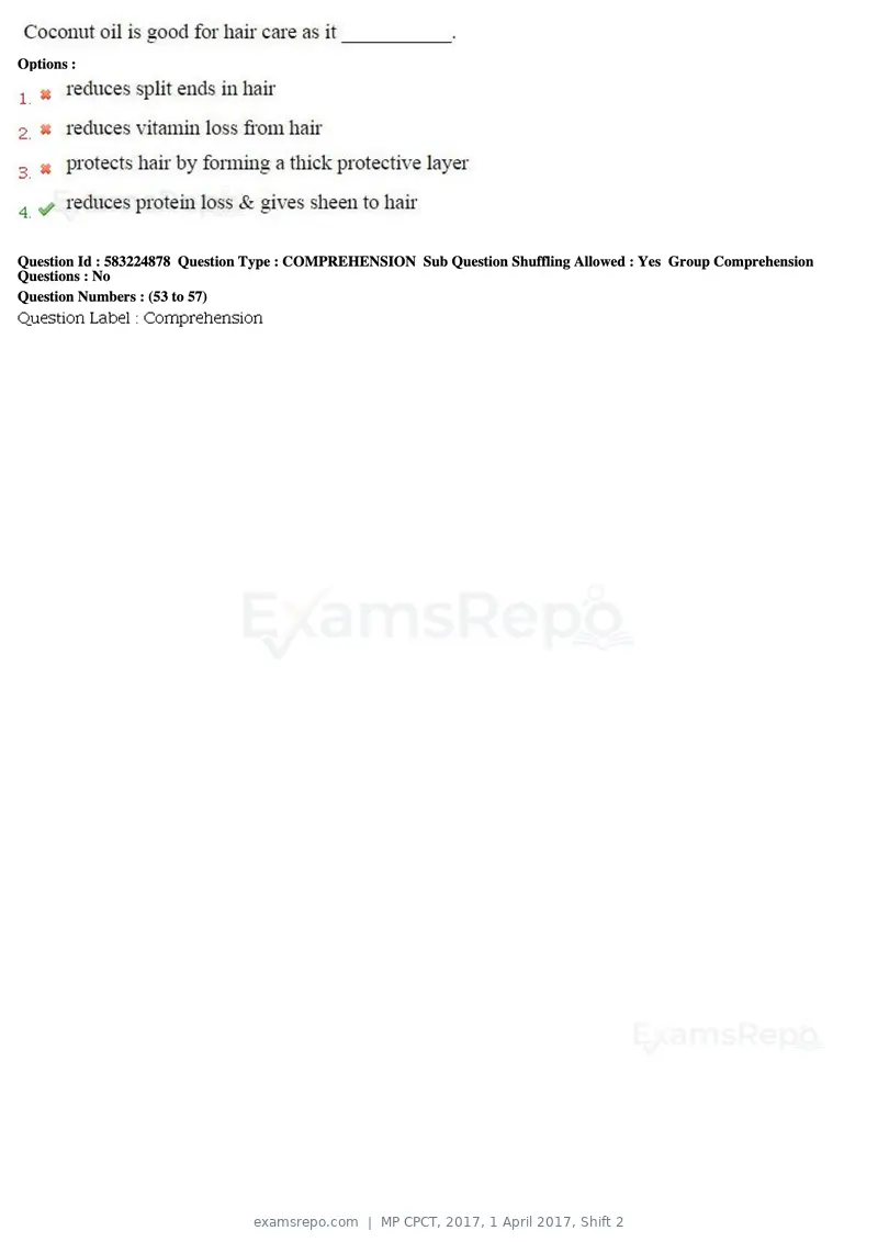 MP CPCT 2017 question paper, 1 April 2017, Shift 2, page 32 of 46
