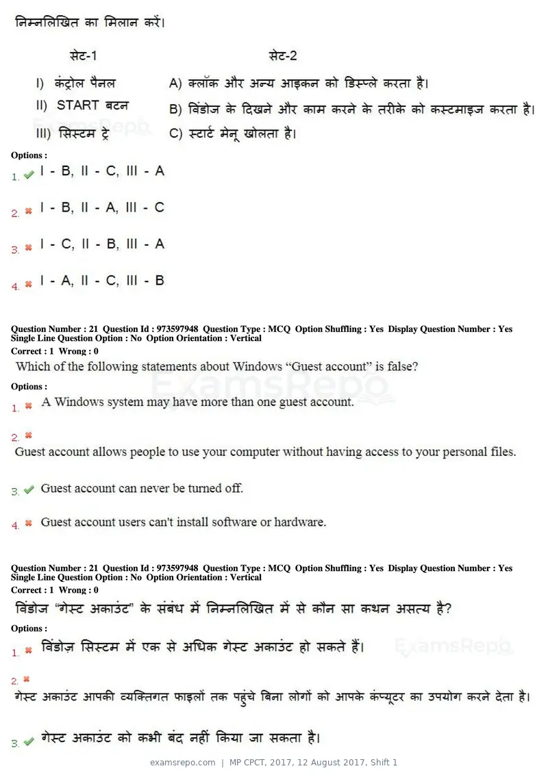MP CPCT 2017 question paper, 12 August 2017, Shift 1, page 15 of 57