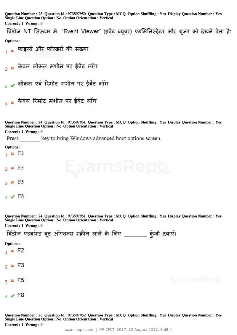 MP CPCT 2017 question paper, 12 August 2017, Shift 1, page 17 of 57