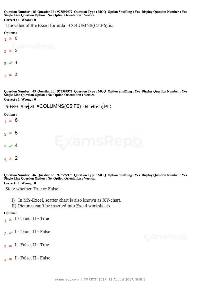 MP CPCT 2017 question paper, 12 August 2017, Shift 1, page 31 of 57