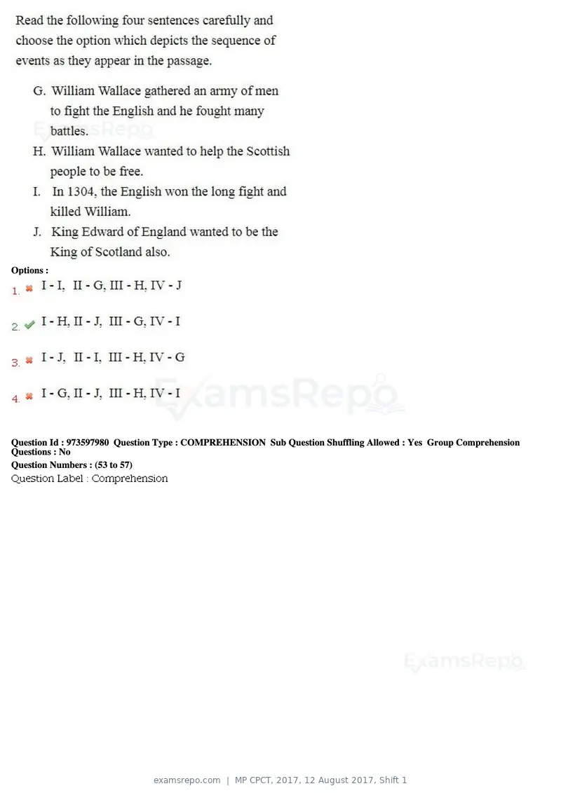 MP CPCT 2017 question paper, 12 August 2017, Shift 1, page 39 of 57