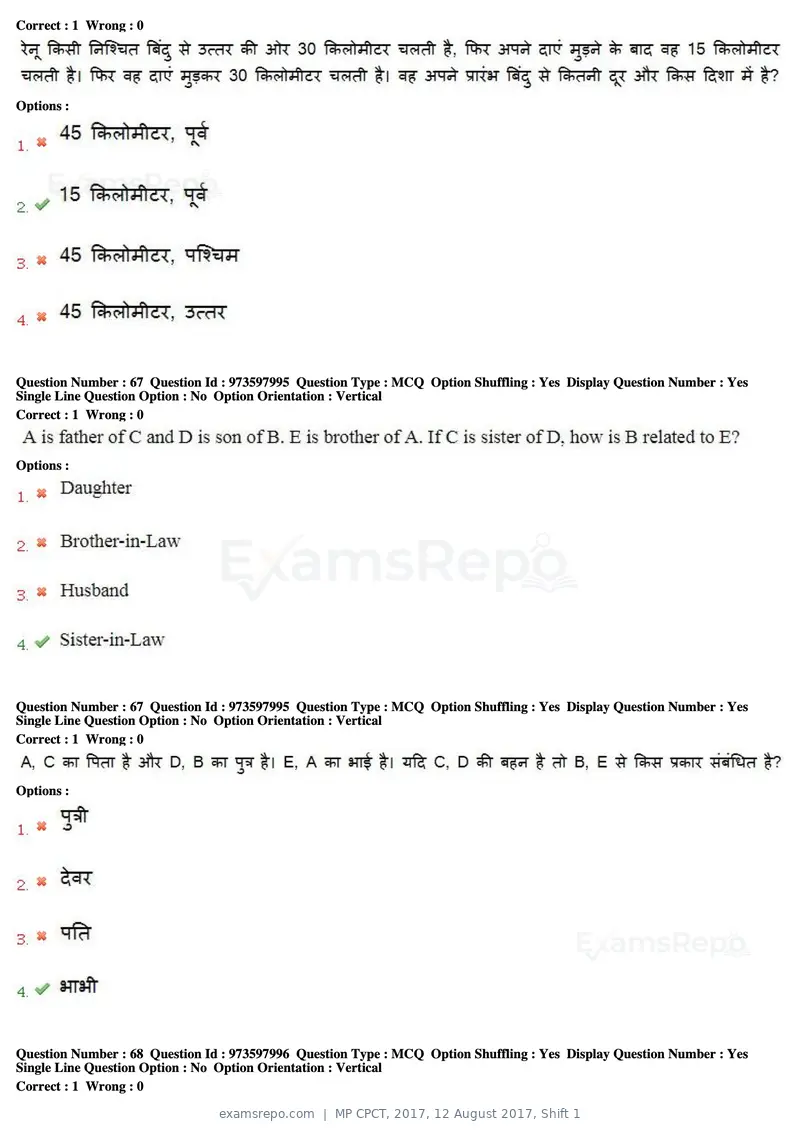 MP CPCT 2017 question paper, 12 August 2017, Shift 1, page 49 of 57