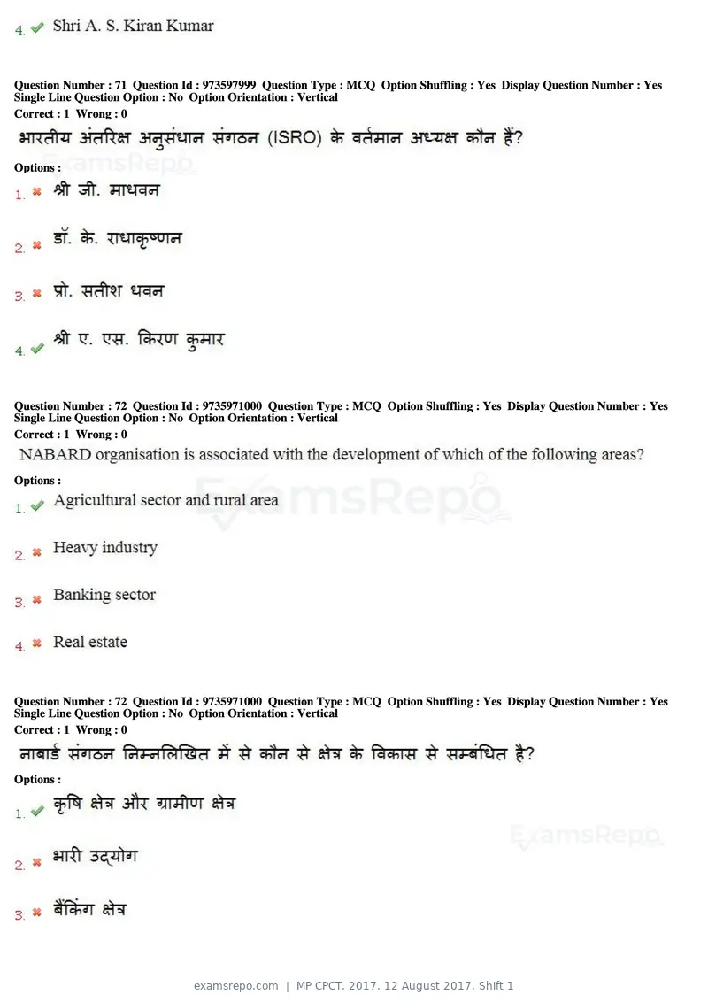 MP CPCT 2017 question paper, 12 August 2017, Shift 1, page 53 of 57