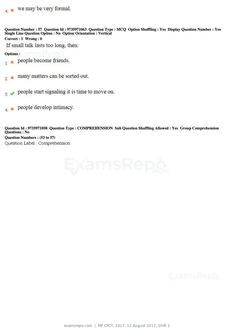 MP CPCT 2017 question paper, 12 August 2017, Shift 2, page 39 of 58