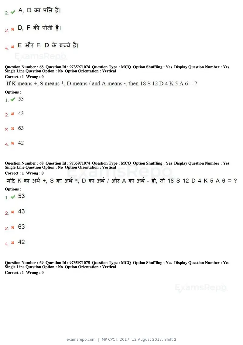 MP CPCT 2017 question paper, 12 August 2017, Shift 2, page 50 of 58