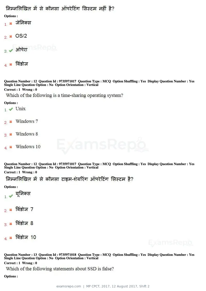 MP CPCT 2017 question paper, 12 August 2017, Shift 2, page 9 of 58
