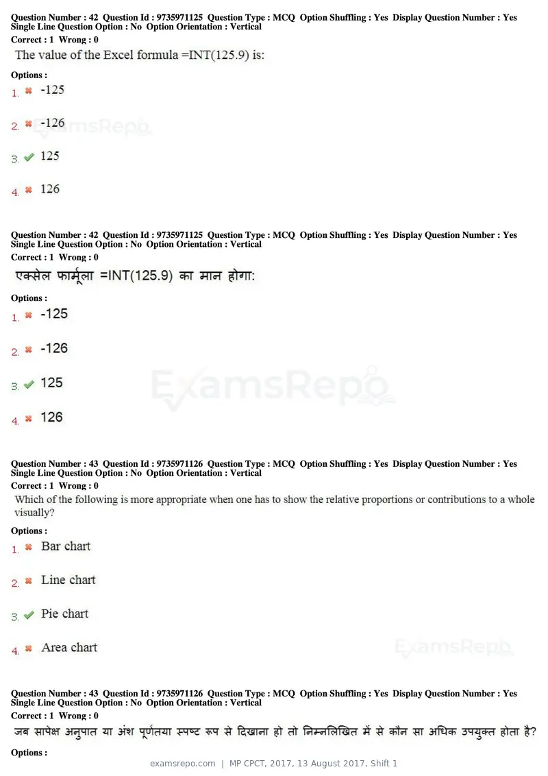 MP CPCT 2017 question paper, 13 August 2017, Shift 1, page 29 of 57