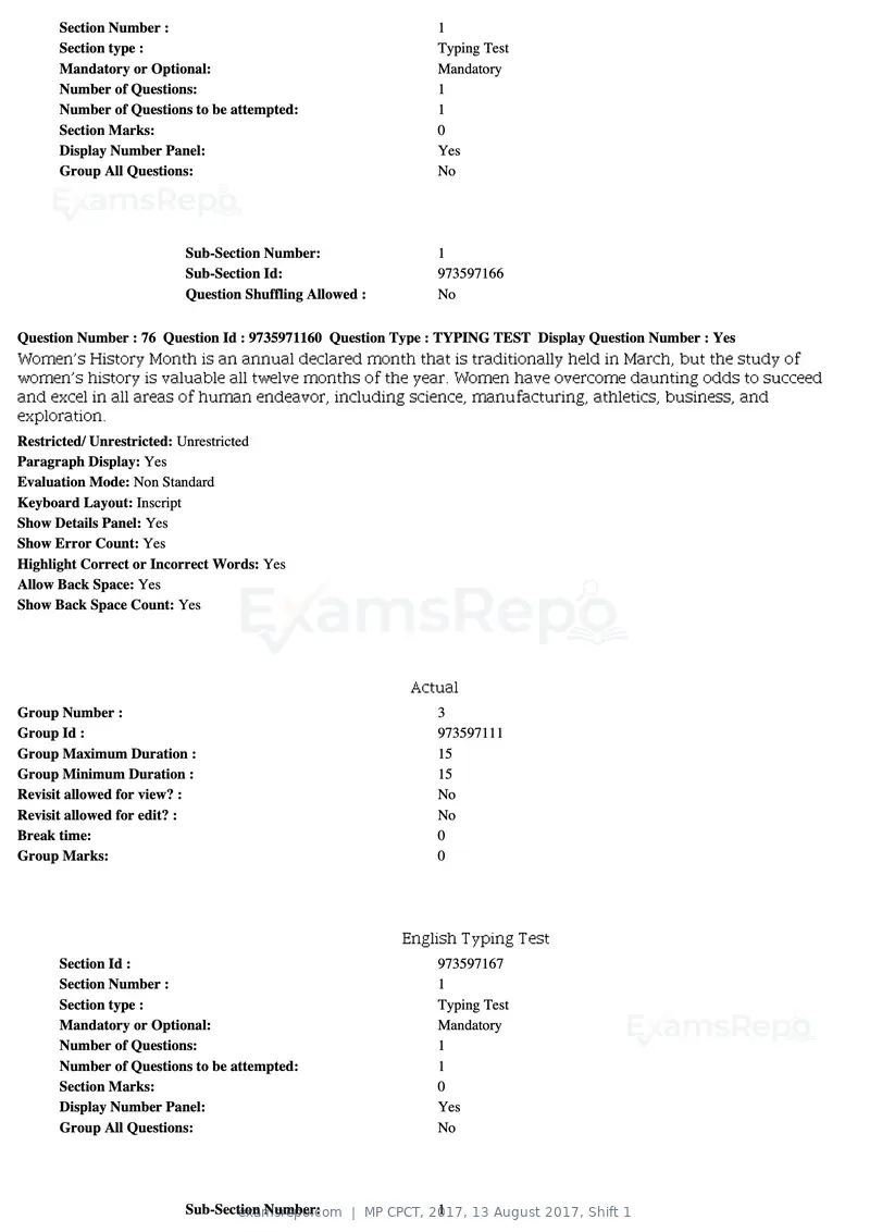 MP CPCT 2017 question paper, 13 August 2017, Shift 1, page 56 of 57