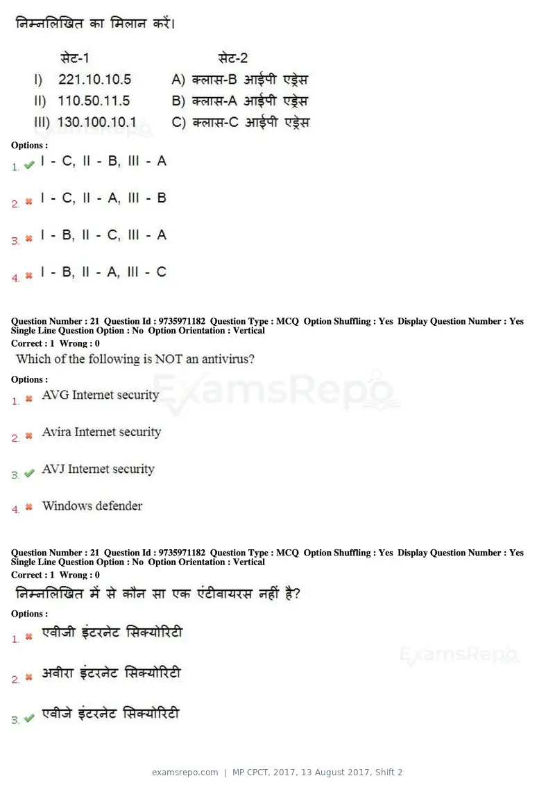 MP CPCT 2017 question paper, 13 August 2017, Shift 2, page 15 of 57