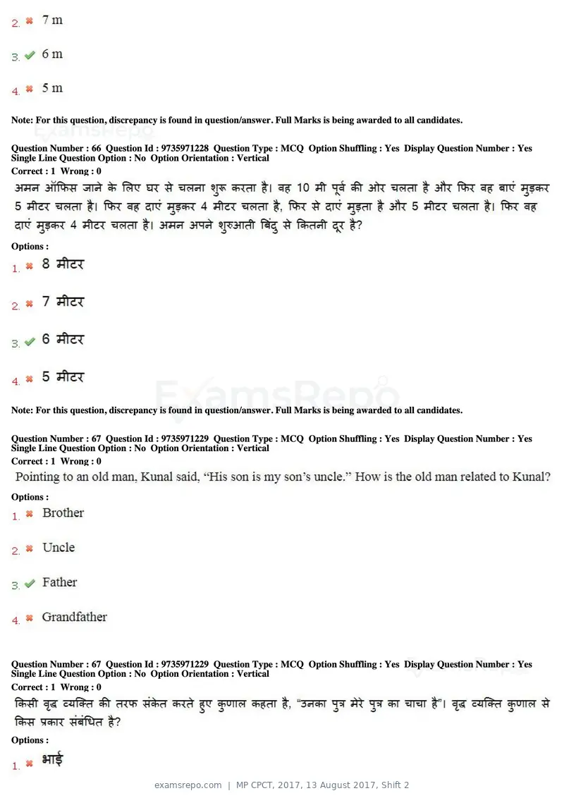 MP CPCT 2017 question paper, 13 August 2017, Shift 2, page 49 of 57