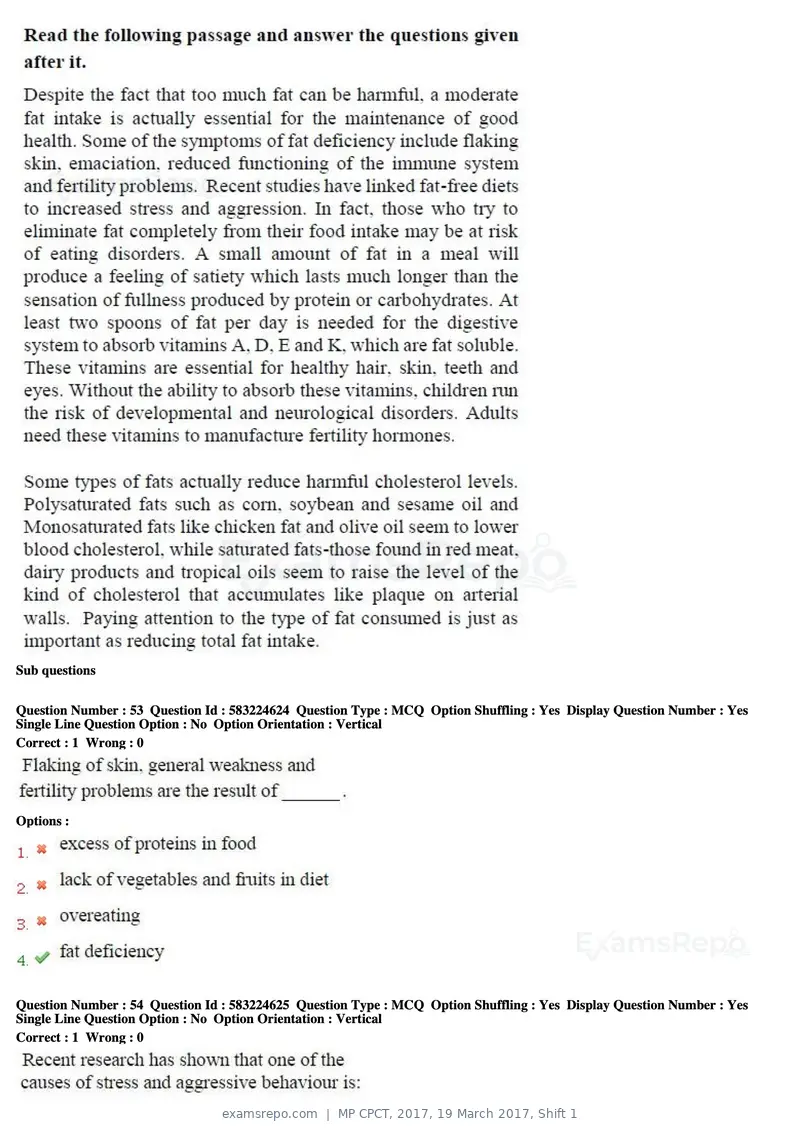 MP CPCT 2017 question paper, 19 March 2017, Shift 1, page 30 of 45