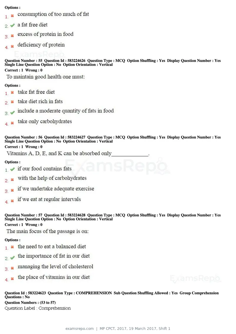 MP CPCT 2017 question paper, 19 March 2017, Shift 1, page 31 of 45