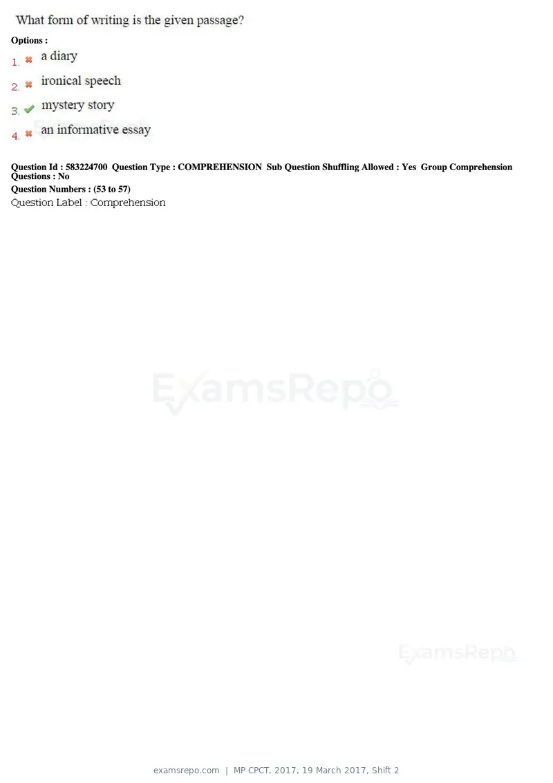 MP CPCT 2017 question paper, 19 March 2017, Shift 2, page 32 of 47