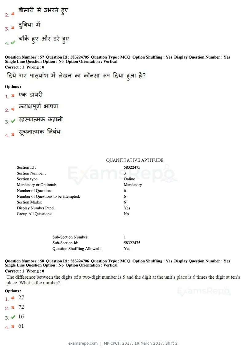 MP CPCT 2017 question paper, 19 March 2017, Shift 2, page 35 of 47