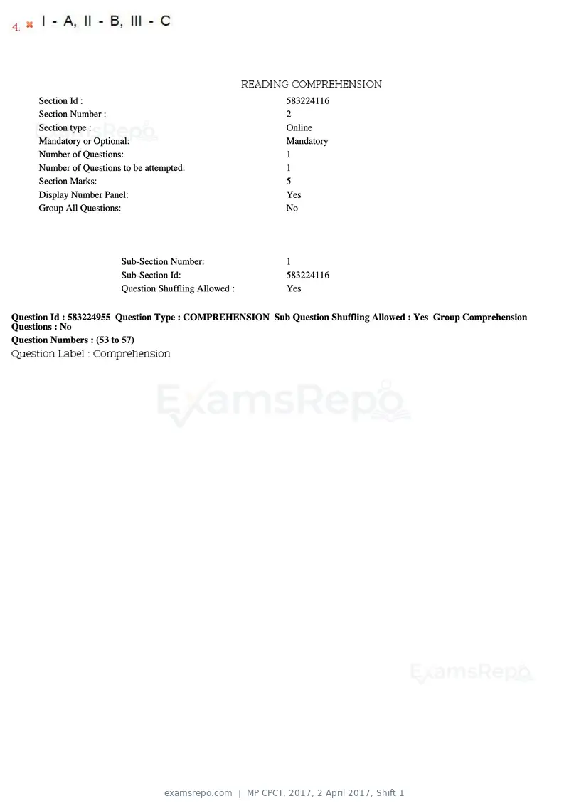 MP CPCT 2017 question paper, 2 April 2017, Shift 1, page 30 of 47