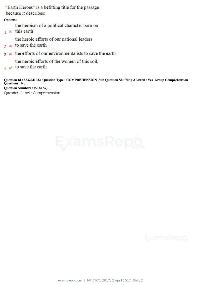 MP CPCT 2017 question paper, 2 April 2017, Shift 2, page 32 of 47
