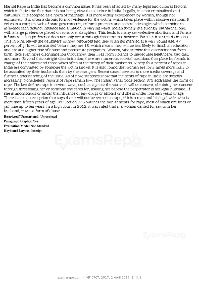 MP CPCT 2017 question paper, 2 April 2017, Shift 2, page 47 of 47