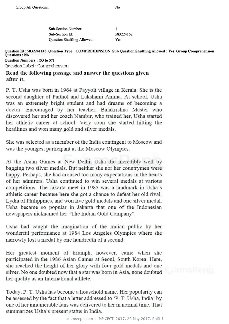 MP CPCT 2017 question paper, 20 May 2017, Shift 1, page 30 of 47
