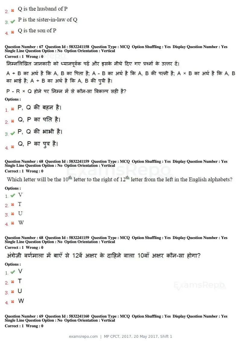 MP CPCT 2017 question paper, 20 May 2017, Shift 1, page 41 of 47
