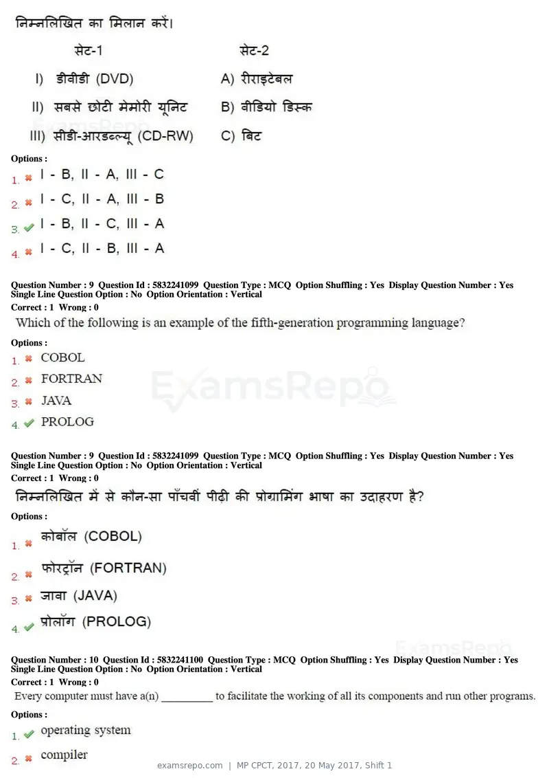 MP CPCT 2017 question paper, 20 May 2017, Shift 1, page 6 of 47