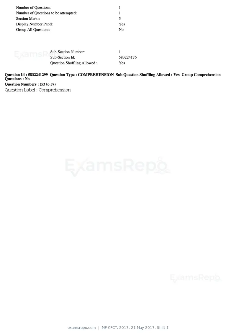 MP CPCT 2017 question paper, 21 May 2017, Shift 1, page 30 of 48