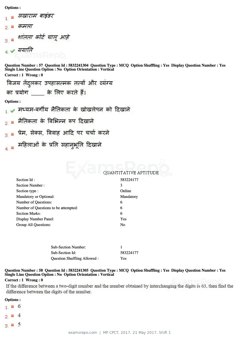 MP CPCT 2017 question paper, 21 May 2017, Shift 1, page 36 of 48