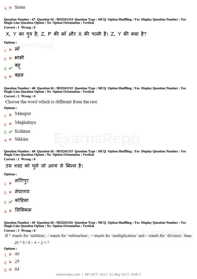 MP CPCT 2017 question paper, 21 May 2017, Shift 1, page 42 of 48