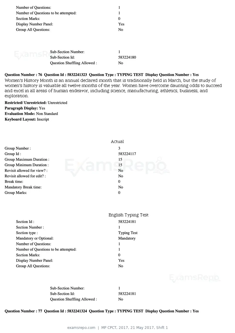 MP CPCT 2017 question paper, 21 May 2017, Shift 1, page 47 of 48