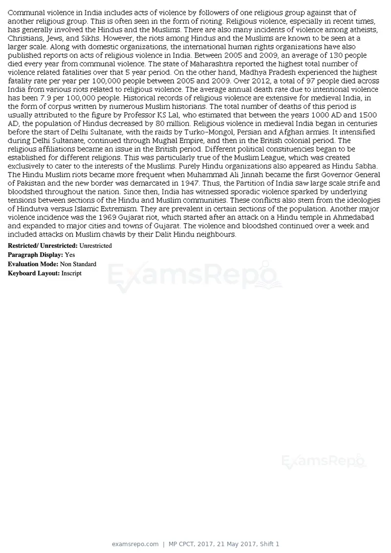 MP CPCT 2017 question paper, 21 May 2017, Shift 1, page 48 of 48
