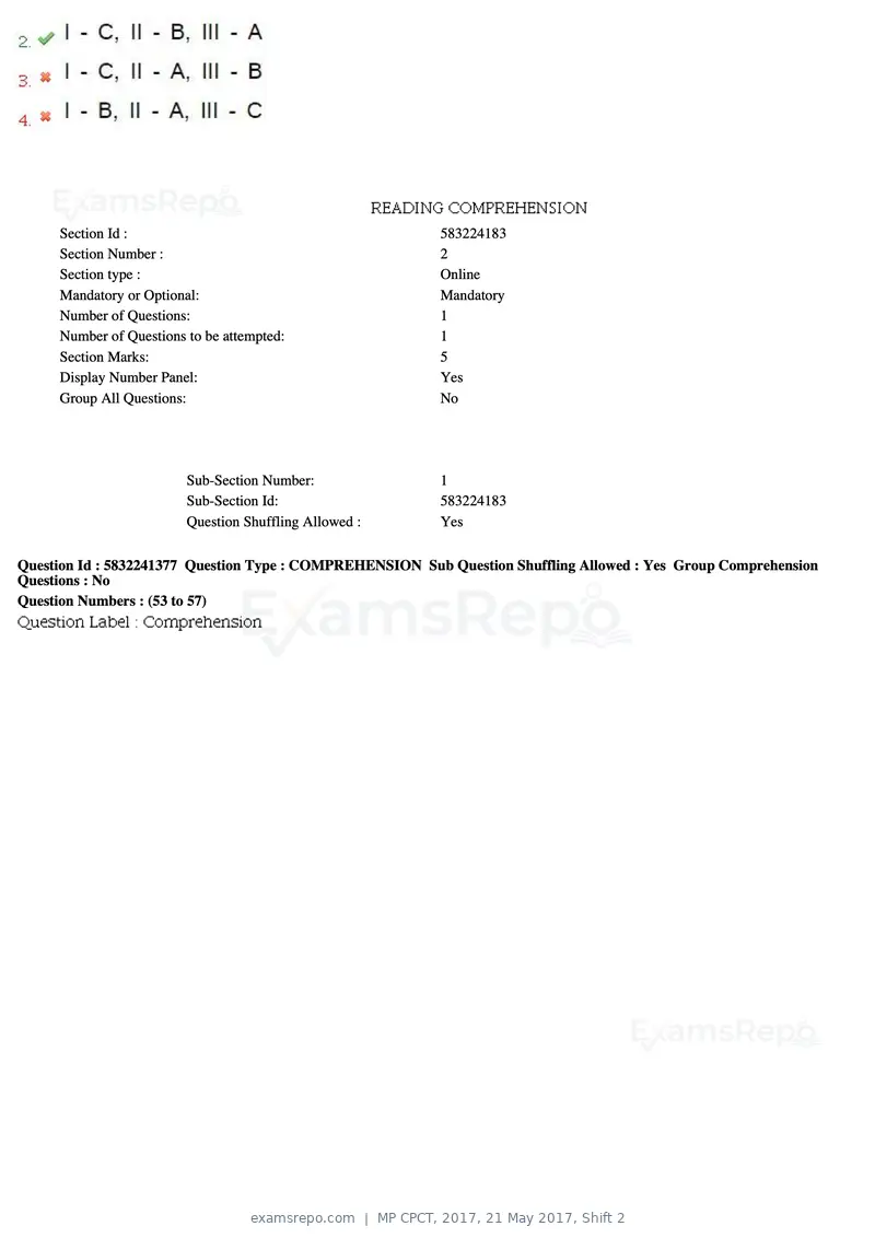 MP CPCT 2017 question paper, 21 May 2017, Shift 2, page 30 of 48