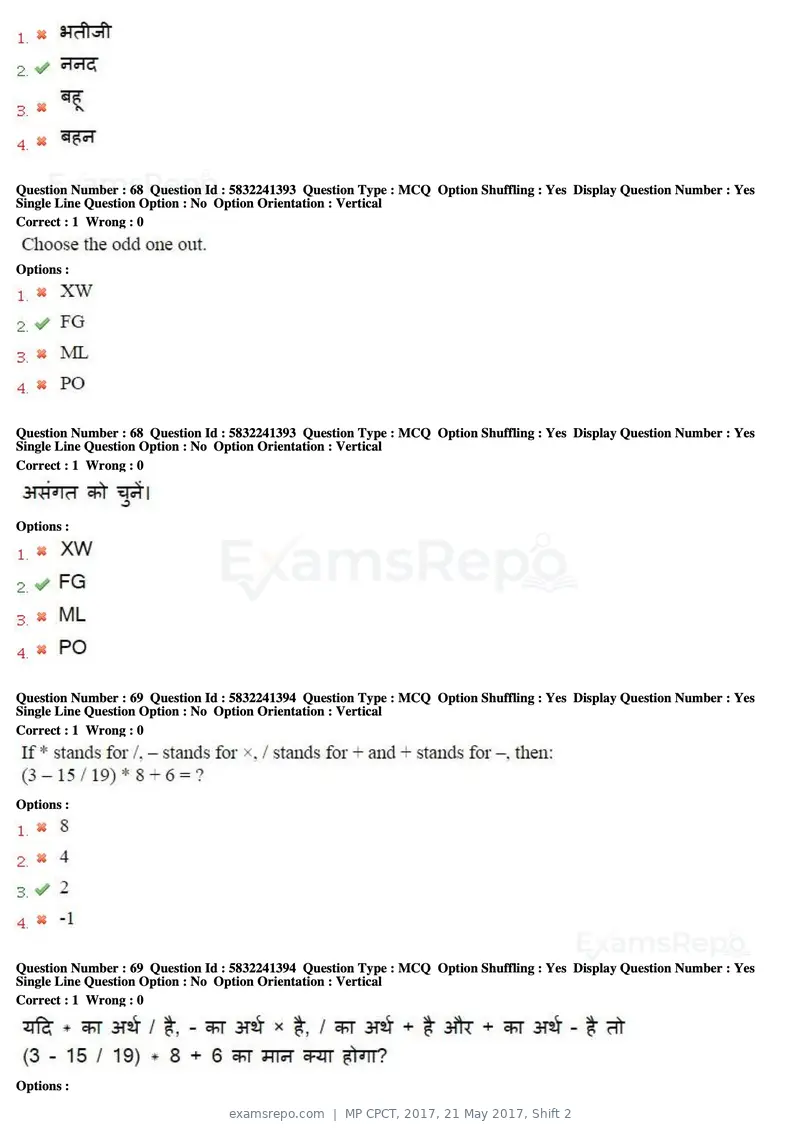 MP CPCT 2017 question paper, 21 May 2017, Shift 2, page 42 of 48