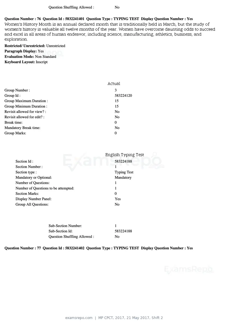 MP CPCT 2017 question paper, 21 May 2017, Shift 2, page 47 of 48