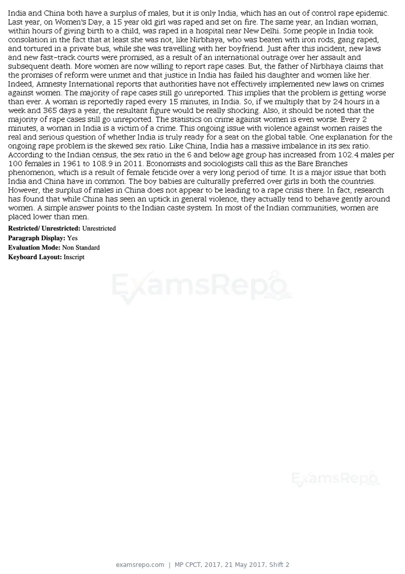 MP CPCT 2017 question paper, 21 May 2017, Shift 2, page 48 of 48