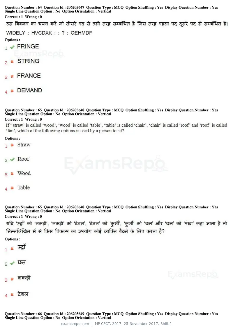MP CPCT 2017 question paper, 25 November 2017, Shift 1, page 48 of 58