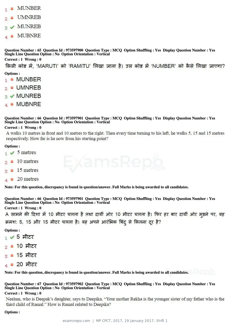 MP CPCT 2017 question paper, 29 January 2017, Shift 1, page 39 of 46