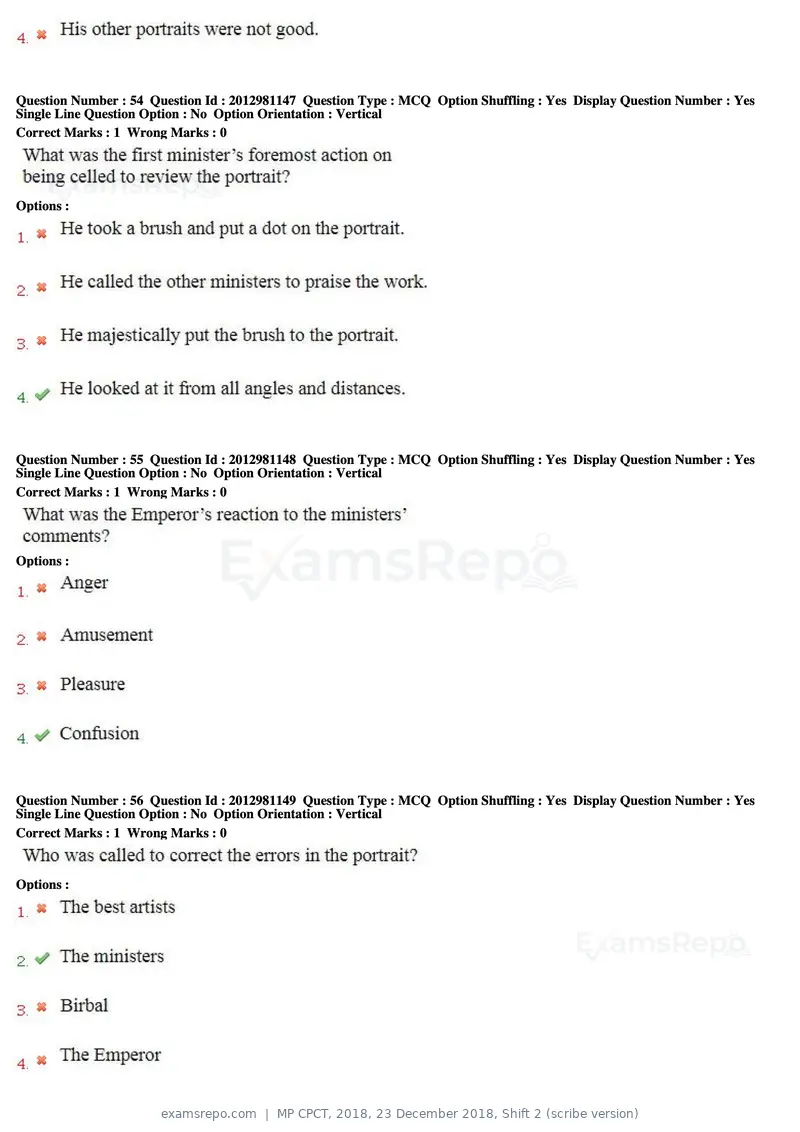 MP CPCT 2018 question paper, 23 December 2018, Shift 2 (scribe version), page 36 of 57