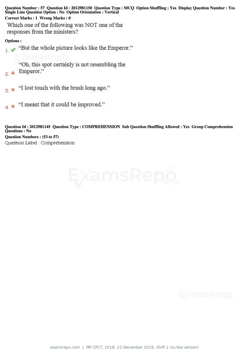 MP CPCT 2018 question paper, 23 December 2018, Shift 2 (scribe version), page 37 of 57