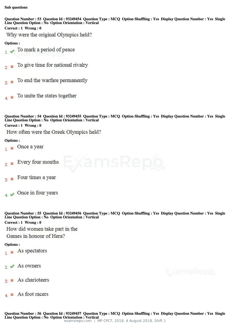 MP CPCT 2018 question paper, 4 August 2018, Shift 1, page 37 of 56