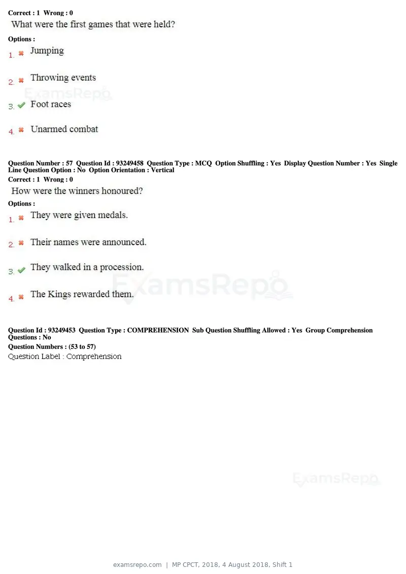 MP CPCT 2018 question paper, 4 August 2018, Shift 1, page 38 of 56
