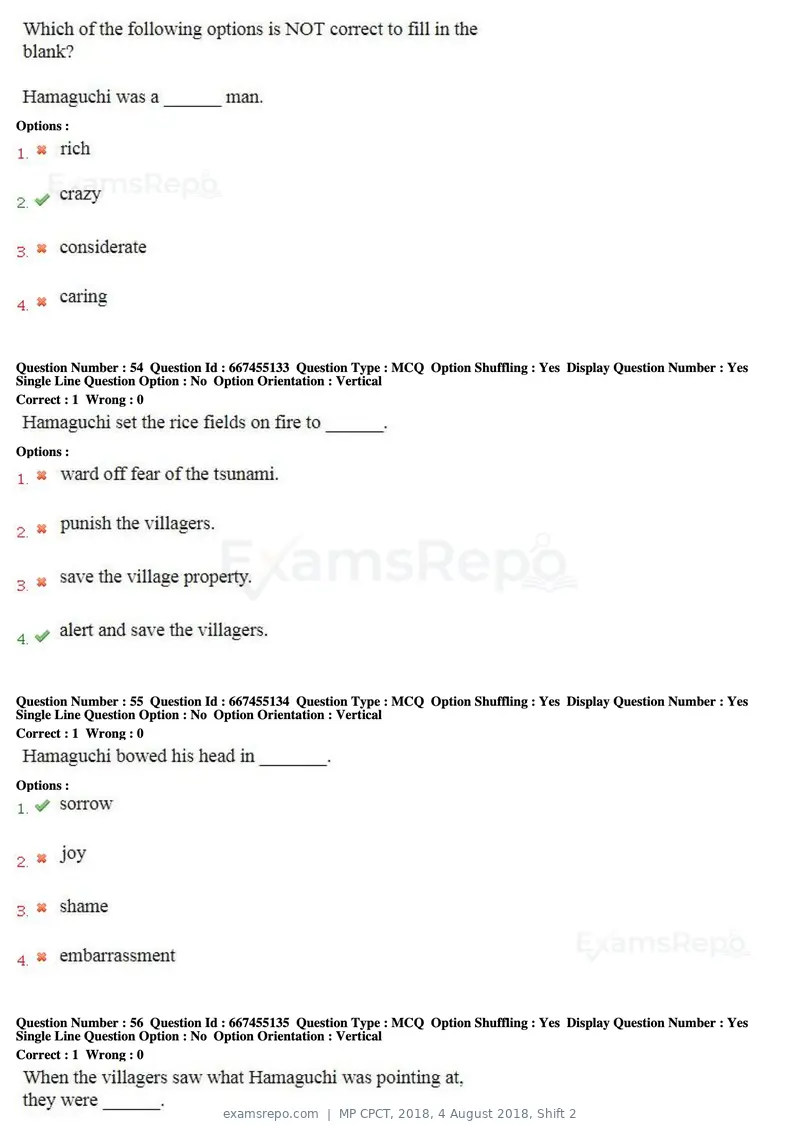MP CPCT 2018 question paper, 4 August 2018, Shift 2, page 37 of 57