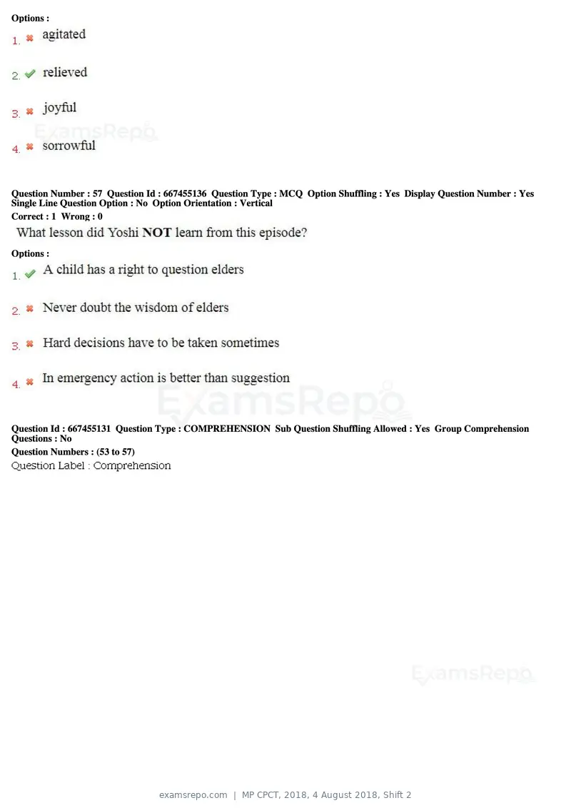 MP CPCT 2018 question paper, 4 August 2018, Shift 2, page 38 of 57