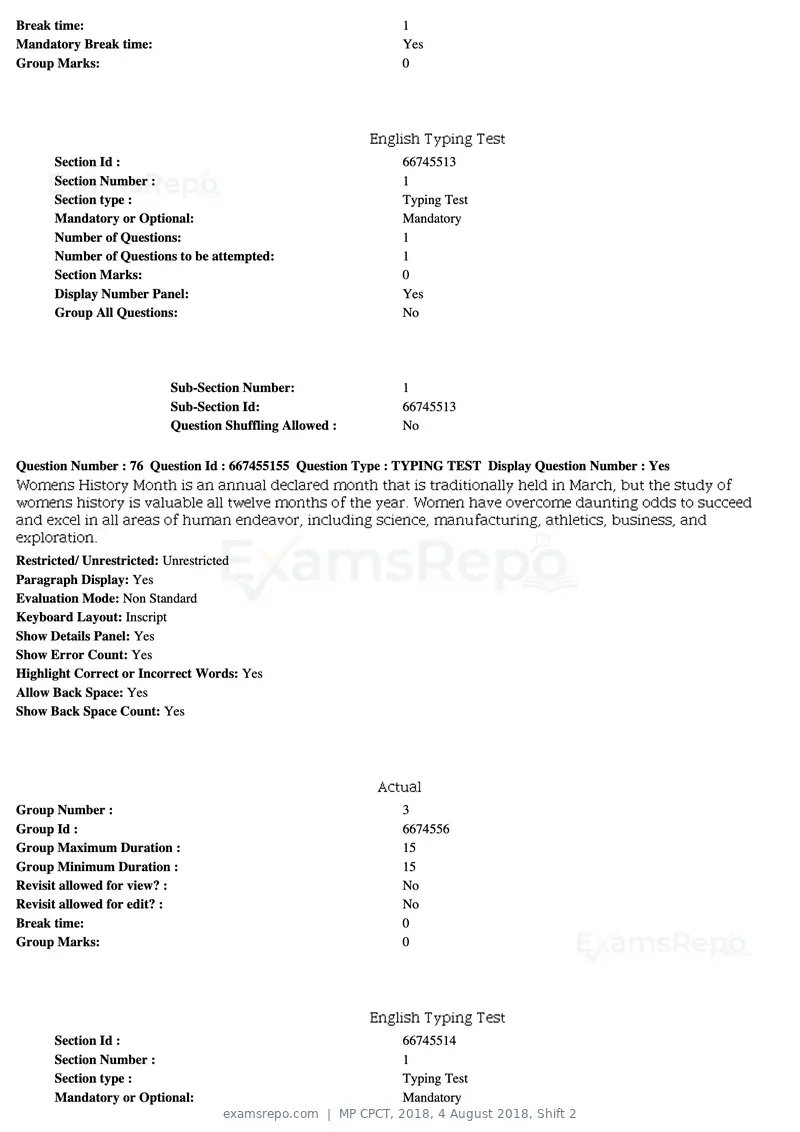 MP CPCT 2018 question paper, 4 August 2018, Shift 2, page 56 of 57