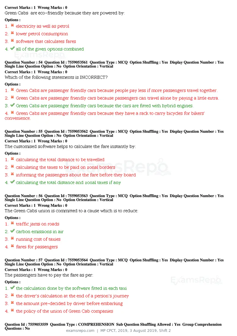 MP CPCT 2019 question paper, 3 August 2019, Shift 2, page 24 of 38