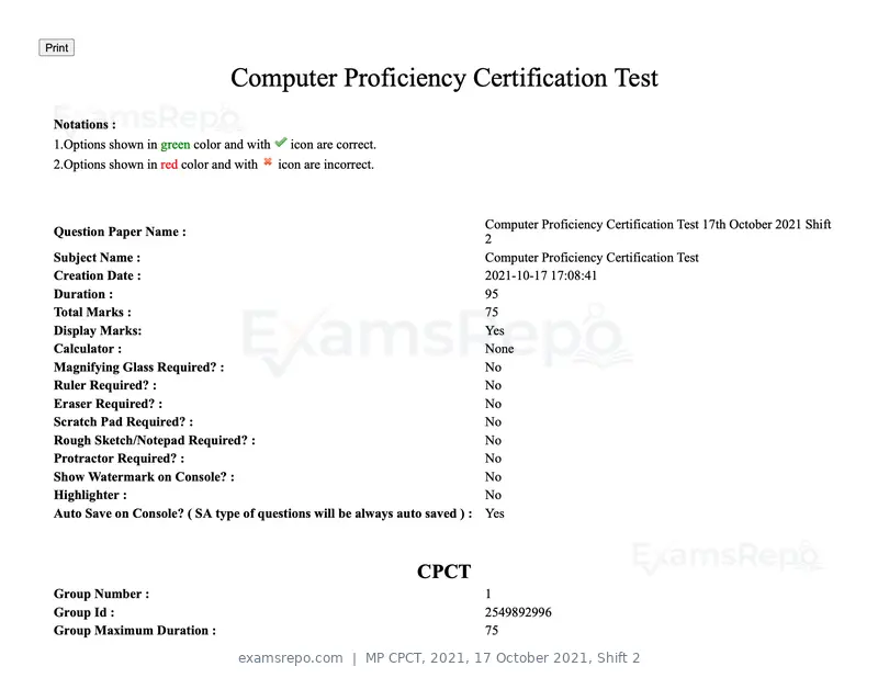 MP CPCT 2021 question paper, 17 October 2021, Shift 2, page 1 of 55