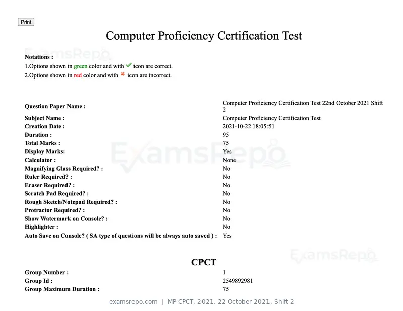 MP CPCT 2021 question paper, 22 October 2021, Shift 2, page 1 of 55