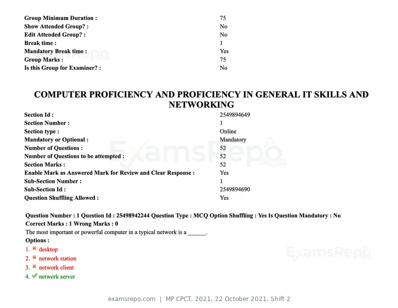 MP CPCT 2021 question paper, 22 October 2021, Shift 2, page 2 of 55