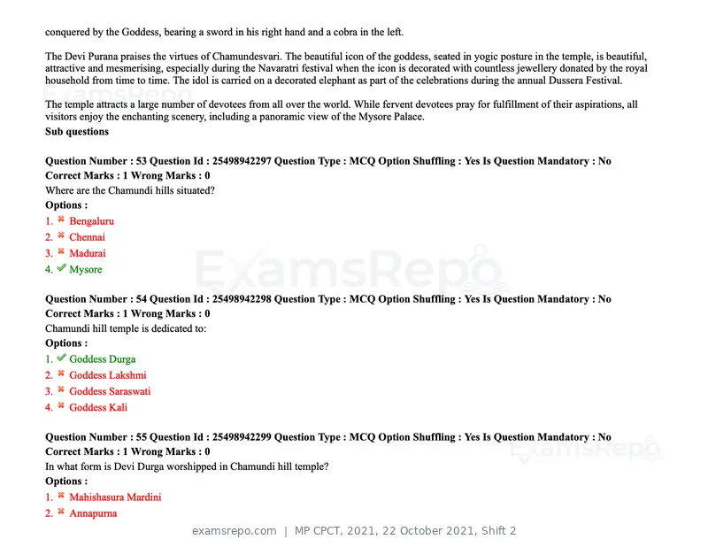 MP CPCT 2021 question paper, 22 October 2021, Shift 2, page 34 of 55