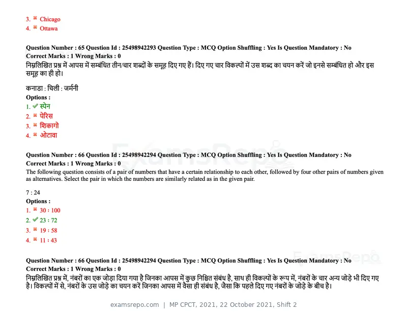 MP CPCT 2021 question paper, 22 October 2021, Shift 2, page 45 of 55