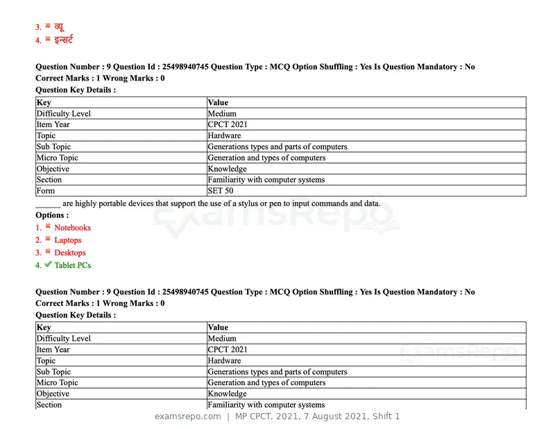 MP CPCT 2021 question paper, 7 August 2021, Shift 1, page 12 of 95